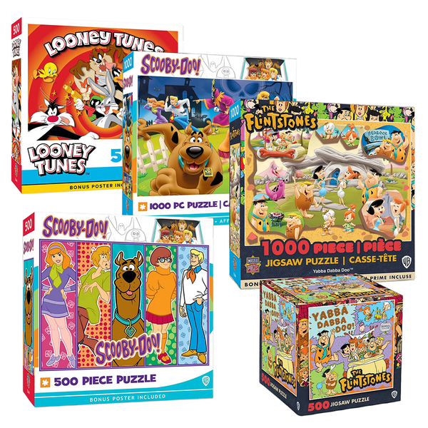 Scooby Doo and Hanna Barbara Puzzle Bundle Sold as Set by Go Figment with cartoon jigsaw puzzles