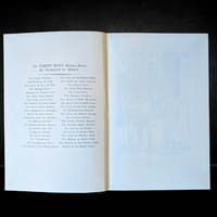 Open vintage Hardy Boys book showing list of mystery titles by Franklin W. Dixon on cream pages