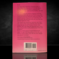Back cover of 1980 Hardy Boys book The Apeman's Secret with synopsis and barcode, published by Simon & Schuster.