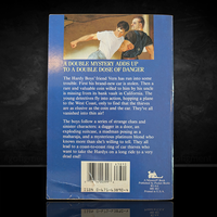 Back cover of 1981 vintage Hardy Boys book The Vanishing Thieves published by Simon & Schuster Pocket Books.