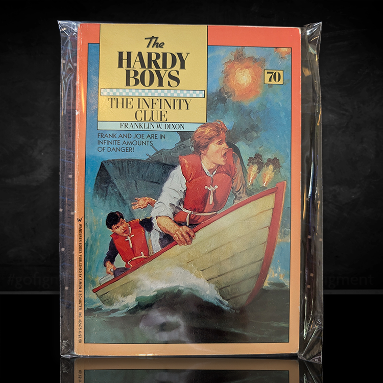 Vintage 1981 Hardy Boys paperback book The Infinity Clue by Franklin W. Dixon published by Simon and Schuster