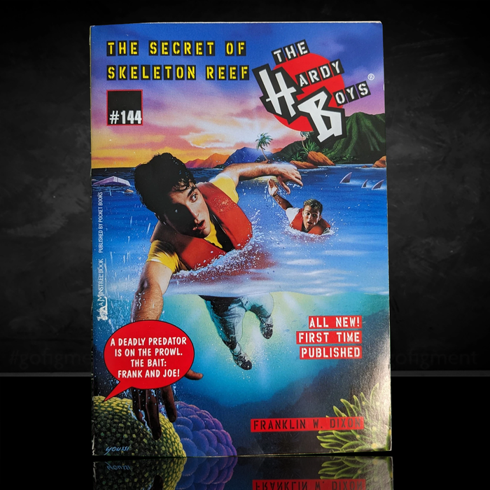 Image of a Hardy Boys Paperback book featuring 144 The Secret of Skeleton Reef - The Hardy Boys Paperback Book - Vintage 1997