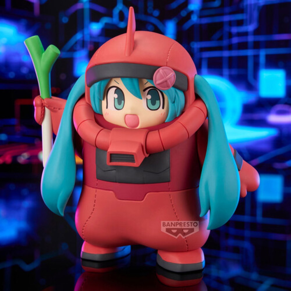 Hatsune Miku Gundam 45th Anniversary Char's Zaku Costume Figure Banpresto Statue new in box with teal hair and red helmet suit