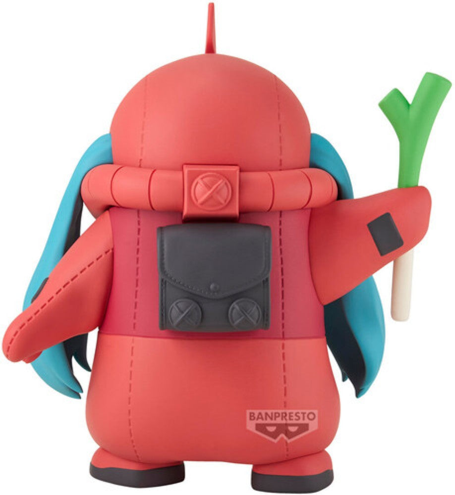 Hatsune Miku Gundam 45th Anniversary Char's Zaku Costume Figure Banpresto Statue new in box with teal hair and red armor back view