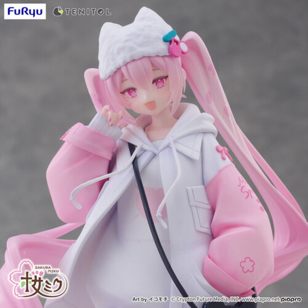 Hatsune Miku Tenitol Sakura Miku Cool Style Figure by FuRyu new in box by Banpresto with pink twin tails and pastel hoodie