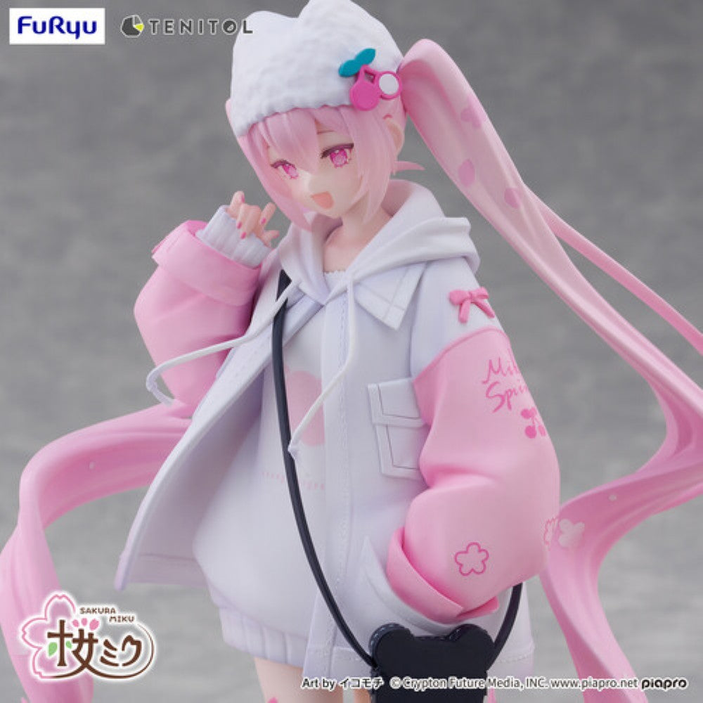 Hatsune Miku Tenitol Sakura Miku Cool Style Figure by FuRyu new in box by Banpresto with pink hair and pastel casual outfit