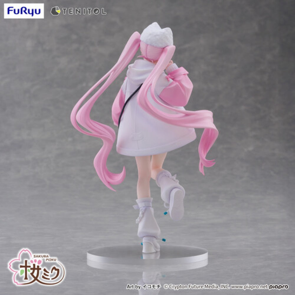 Hatsune Miku Tenitol Sakura Miku Cool Style Figure by FuRyu new in box by Banpresto with pink hair and white winter outfit