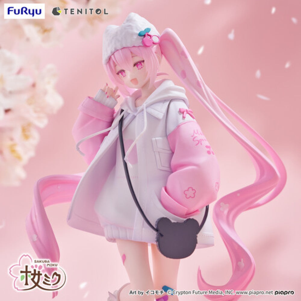Hatsune Miku Tenitol Sakura Miku Cool Style Figure by FuRyu new in box collectible with pink hair and pastel streetwear by Banpresto