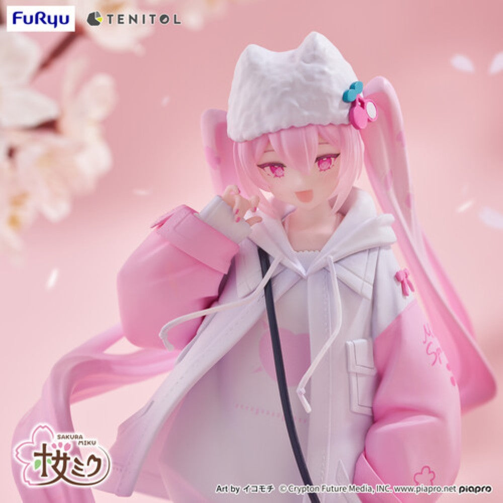 Hatsune Miku Tenitol Sakura Miku Cool Style Figure by FuRyu new in box by Banpresto with pink twin tails and winter outfit