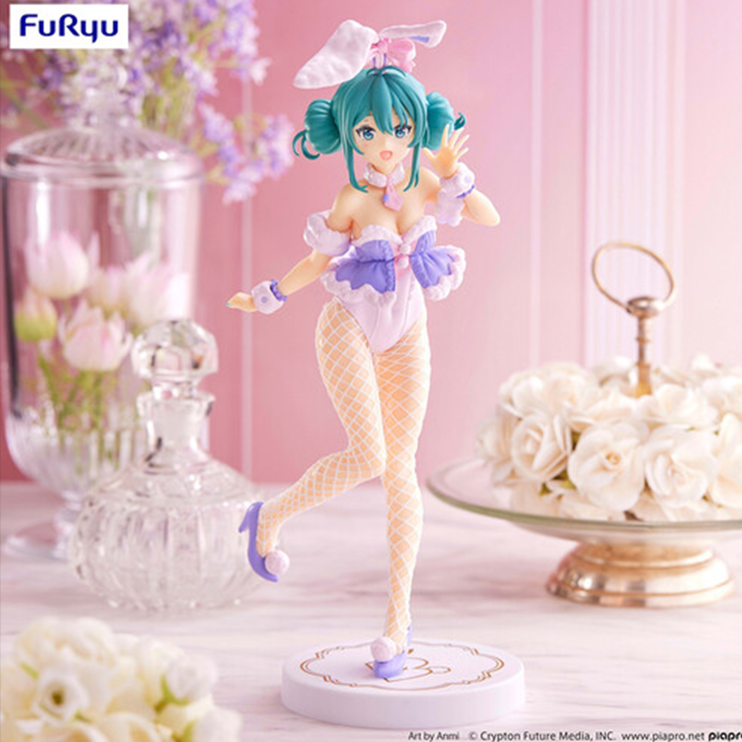 Furyu - Hatsune Miku - BiCute Bunnies - White Rabbit Purple Color Statue Premium Figure - Authentic by Banpresto standing with detailed costume and accessories.