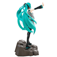 Abysse 1:10 scale Hatsune Miku collectible statue with flowing teal hair standing on detailed tech-inspired base