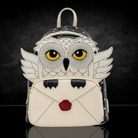 Harry Potter Loungefly Mini-Backpack – 2 Pack Hogwarts and Hedwig with cream owl design and Hogwarts letter pocket detail