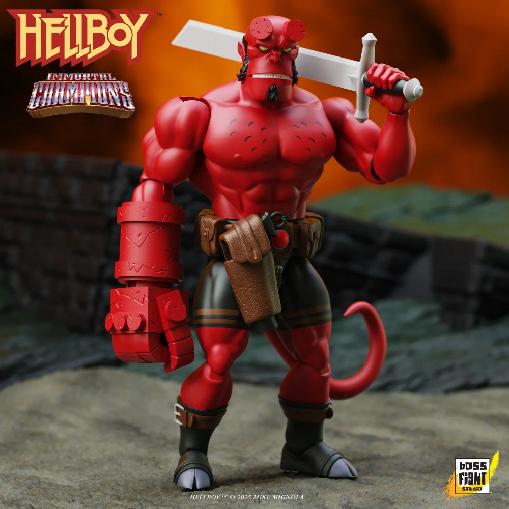 Hellboy Immortal Champions Retro 5.5-Inch Scale Action Figure Boss Fight Studio Llc with sculpted muscles and oversized right hand