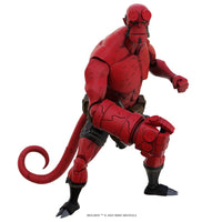 Hellboy 1:12 Scale Action Figure Wave 1 (Box Full of Evil) by Boss Fight Studio posed with tail and red skin, sold by Go Figment