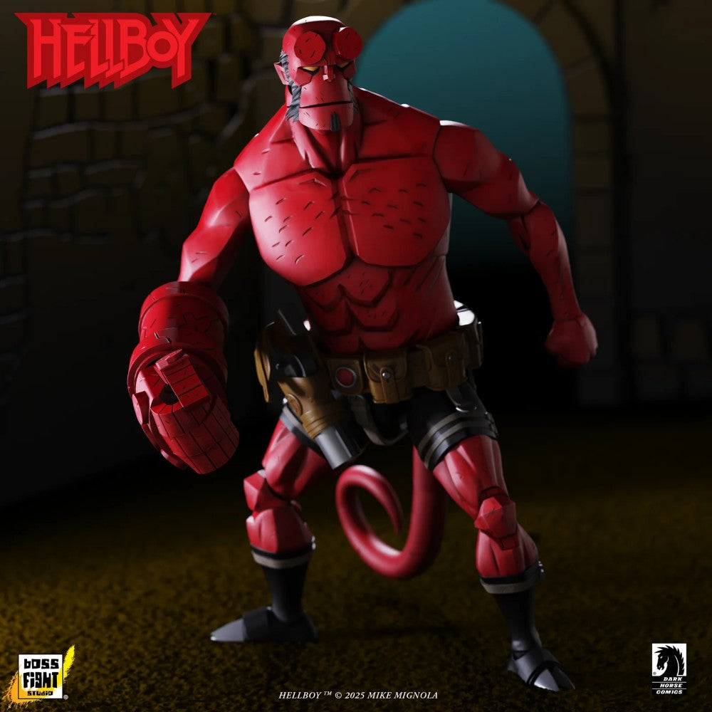 Hellboy 1:12 Scale Action Figure Wave 1 (Box Full of Evil) by Boss Fight Studio in red with tail, posed by Go Figment