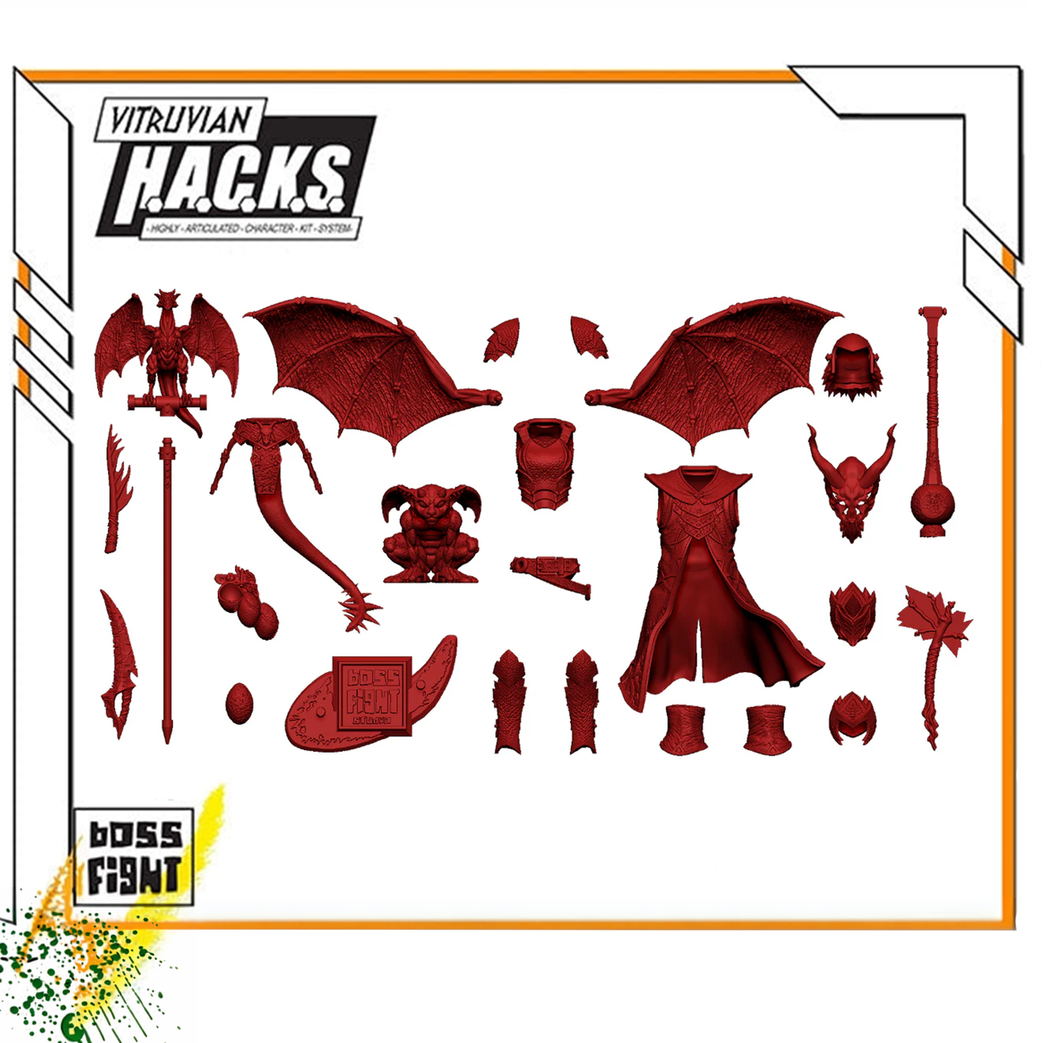 1:18 Scale Hellfire Red Demon Customizer Kit (Armor, Wings & Weapons Pack for 3.75" - 4" Figures) by Boss Fight Studio Llc