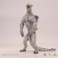 Hiya Toys Shimo Godzilla action figure standing with detailed scales and purple dorsal plates from Godzilla vs Kong The New Empire