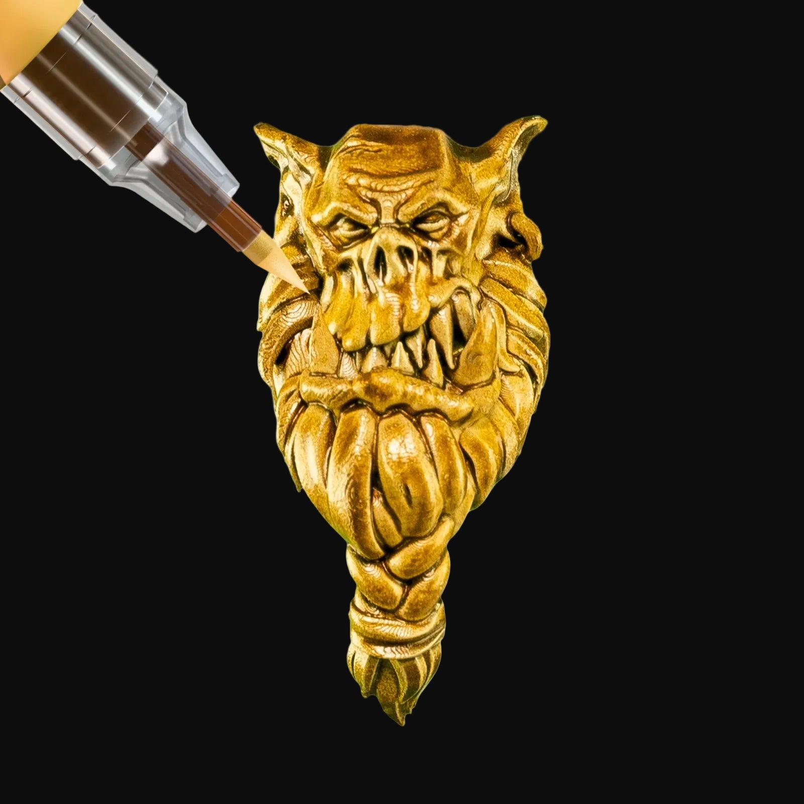 Hoplite Gold Army Painter Speedpaint Marker - One-Coat Miniature Paint SM1026P applying metallic gold paint on detailed miniature face