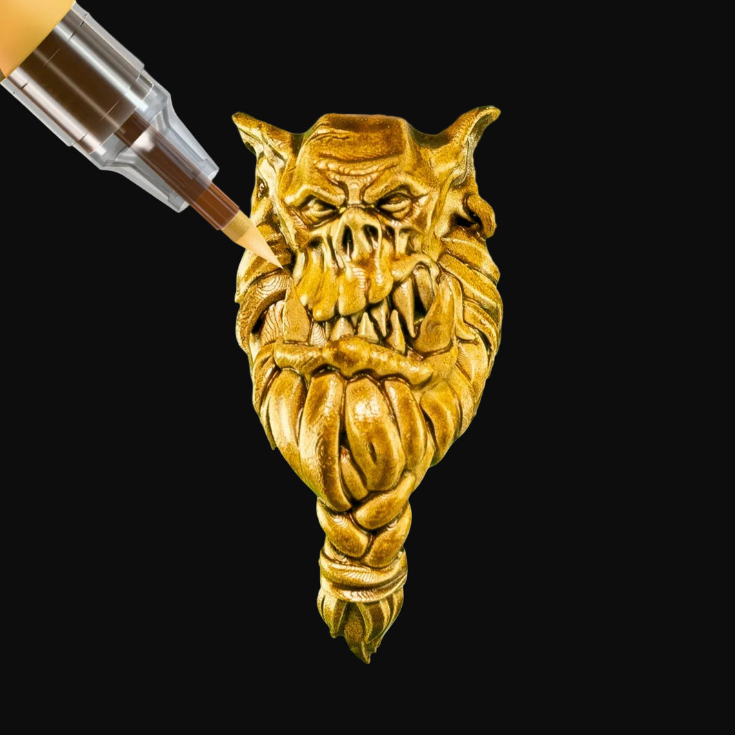 Hoplite Gold Army Painter Speedpaint Marker - One-Coat Miniature Paint SM1026P applying metallic gold paint on detailed miniature face