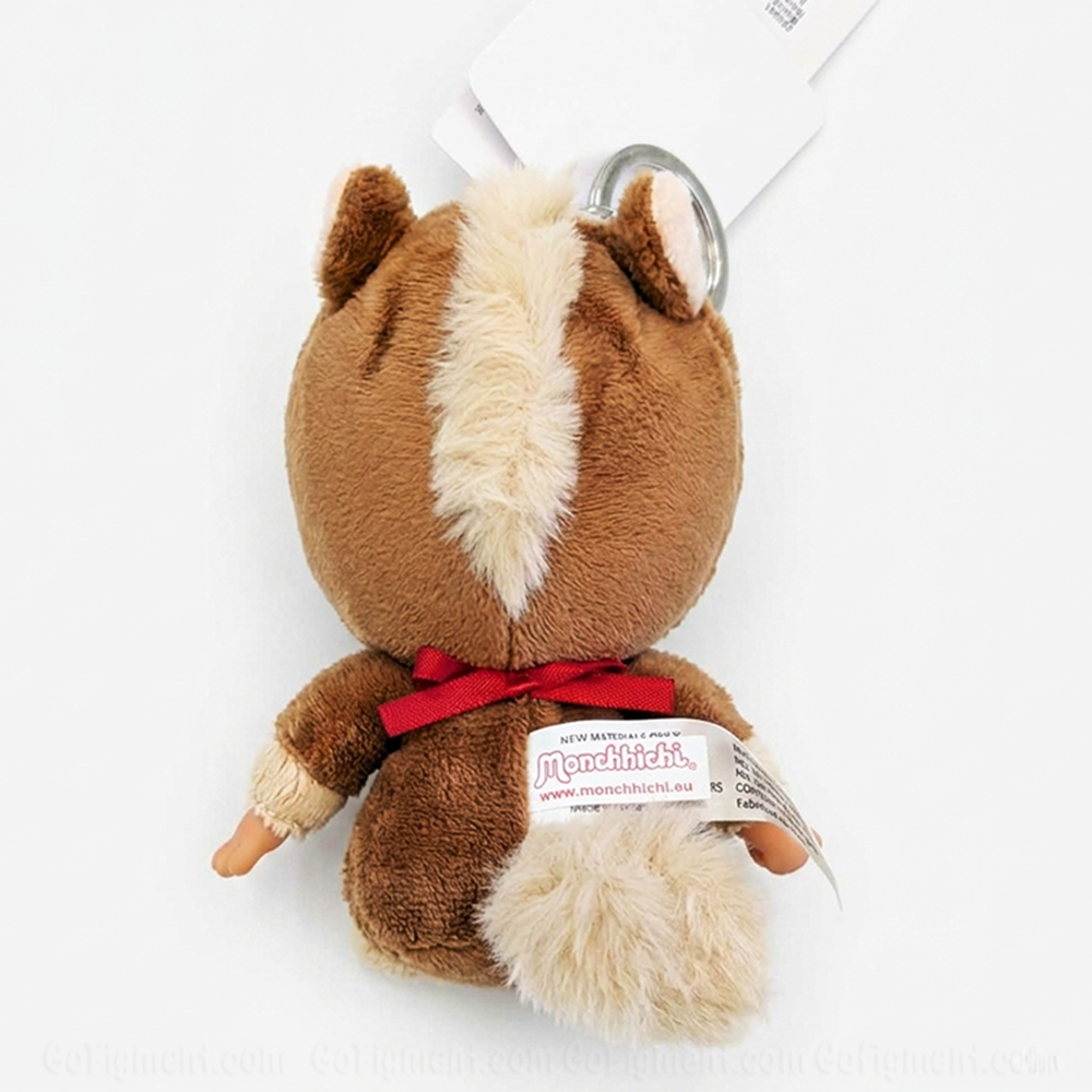 6" Monchhichi Keychain - Sitting Horse Boy - Authentic Plush Mascot, NWT by Sekiguchi showing back view with tail and ears