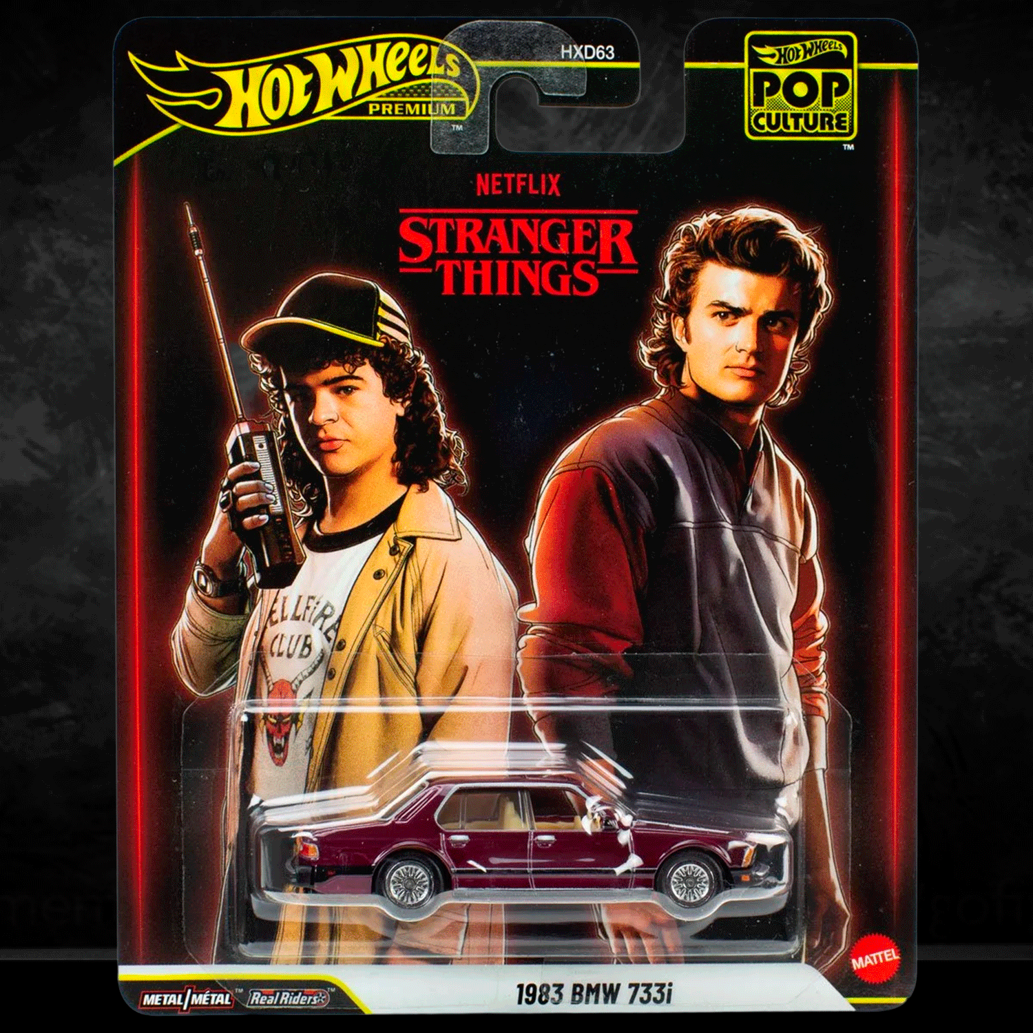 Mattel Hot Wheels 1983 BMW 733I Stranger Things Pop Culture 2026 Premium die-cast vehicle packaging front view