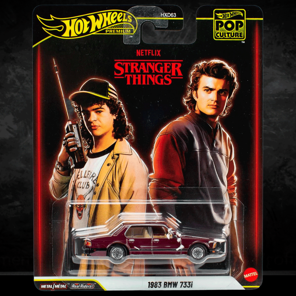 Mattel Hot Wheels 1983 BMW 733I Stranger Things Pop Culture 2026 Premium die-cast vehicle packaging front view