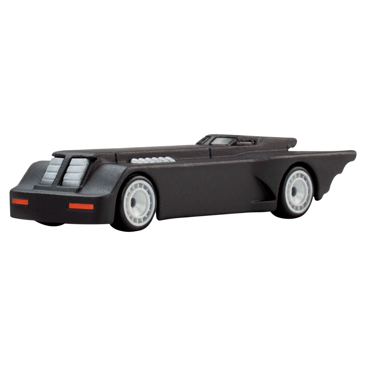 Mattel Hot Wheels Animated Series Batmobile die-cast vehicle in sleek black with detailed wheels side profile view