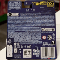 Mattel Hot Wheels Pop Culture 2026 Batman Animated Series Batmobile packaging back view with safety details
