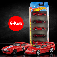 Ferrari Hot Wheels 5-Pack Die-Cast Toy Cars Set Mattel featuring detailed 1:64 scale red Ferrari models new collectible