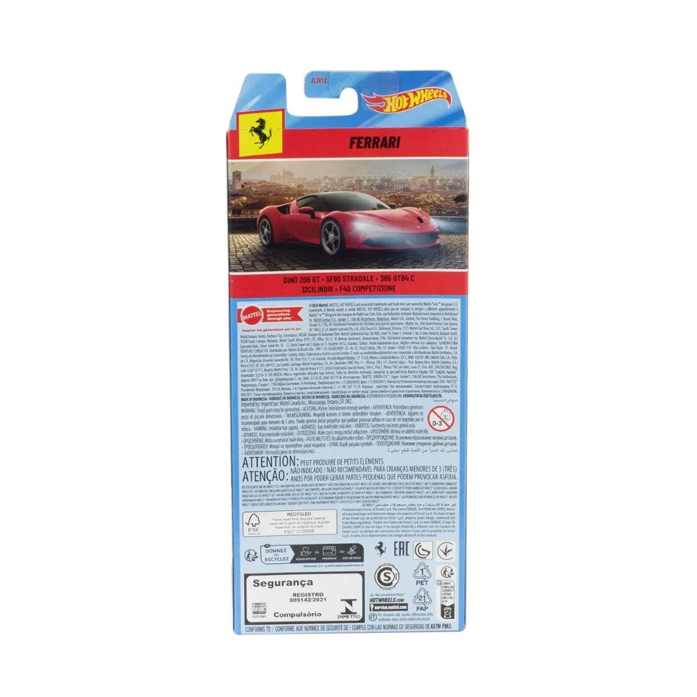 Ferrari Hot Wheels 5-Pack Die-Cast Toy Cars Set Mattel back packaging showing product details and branding new condition