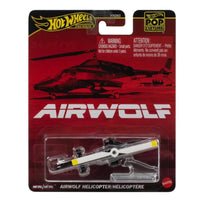 Mattel Hot Wheels Premium Airwolf 1:64 scale die-cast helicopter model in Pop Culture packaging red background