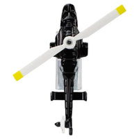 Mattel Hot Wheels Airwolf 1:64 scale die-cast black stealth helicopter with white rotor blades top view