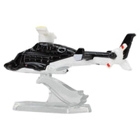Mattel Airwolf Hot Wheels 1:64 scale die-cast helicopter model in black and white on clear display stand