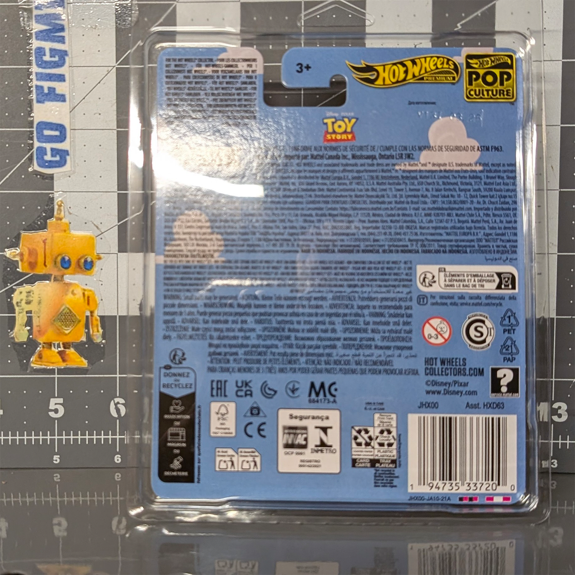 Toy Story RC Car 1:64 Scale Hot Wheels Premium Pop Culture Diecast Car by Mattel in sealed packaging with blue background