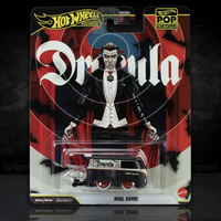 Dracula Kool Kombi 1:64 Scale Hot Wheels Premium Pop Culture Diecast Car by Mattel in black with red wheels and Dracula design
