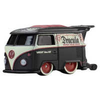 Dracula Kool Kombi 1:64 Scale Hot Wheels Premium Pop Culture Diecast Car by Mattel in black and cream with red wheels and vampire design