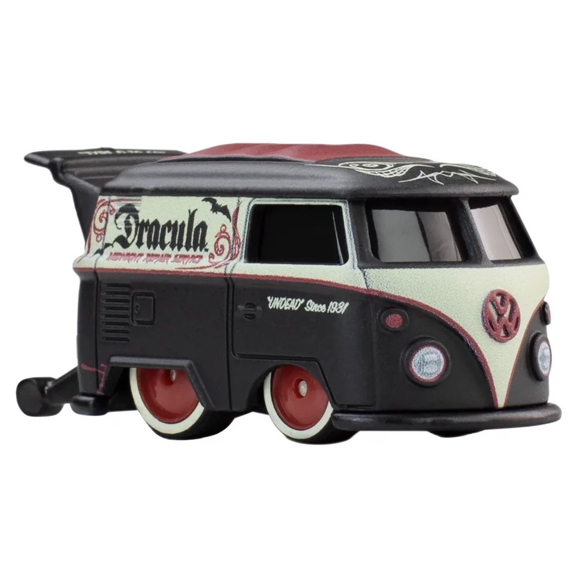 Dracula Kool Kombi 1:64 Scale Hot Wheels Premium Pop Culture Diecast Car by Mattel in black and cream with red accents and vampire theme