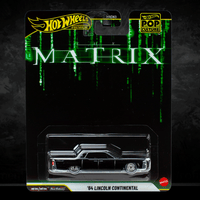 Mattel Hot Wheels Premium '64 Lincoln Continental die-cast car in The Matrix Pop Culture 2026 packaging front view