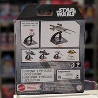Mattel Star Wars Hot Wheels Starships Select U-Wing die-cast vehicle packaging back view with accessory display