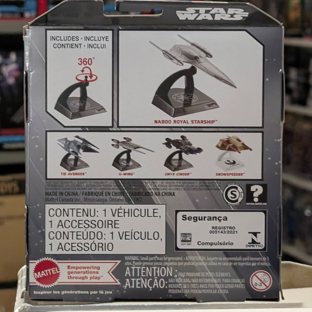 Mattel Star Wars Hot Wheels Starships Select packaging back showing Naboo Royal Starship and other 1:50 scale models