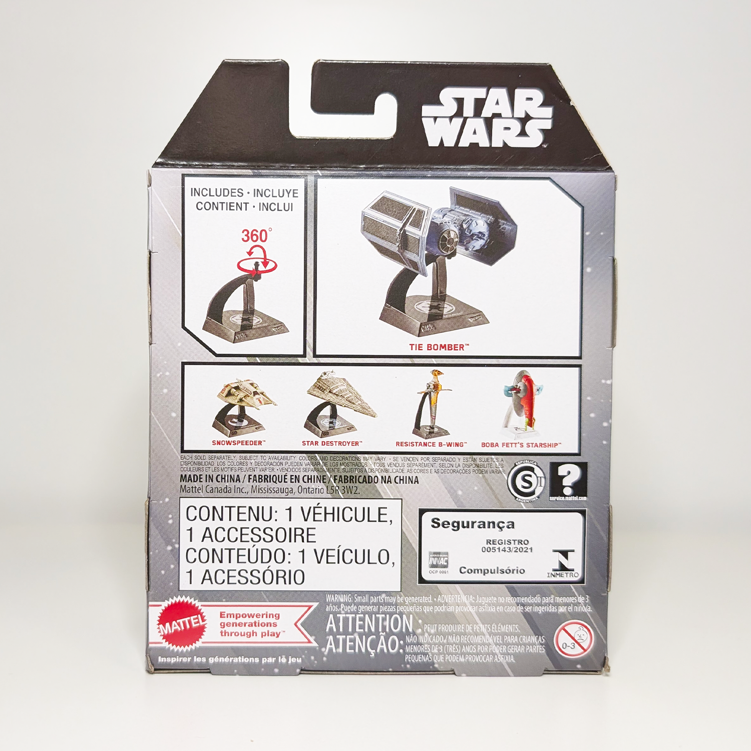 Tie Bomber Star Wars Hot Wheels Starships Select 1:50 Scale Die-Cast Vehicle - 2026 by Mattel packaging back view