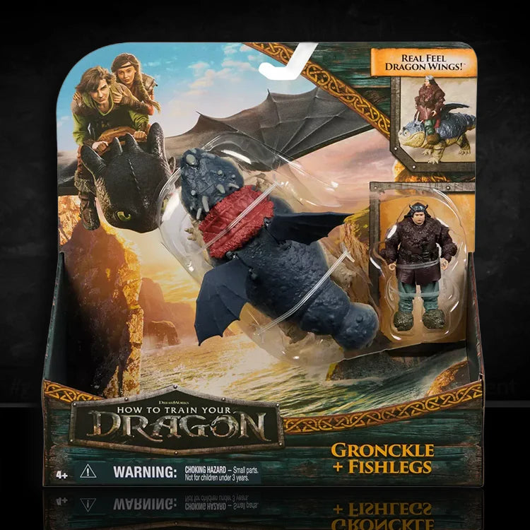 How to Train Your Dragon Spin Master Gronckle and Fishlegs action figures with realistic dragon wings in packaging
