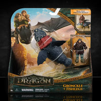 How to Train Your Dragon Spin Master Gronckle and Fishlegs action figures with realistic dragon wings in packaging