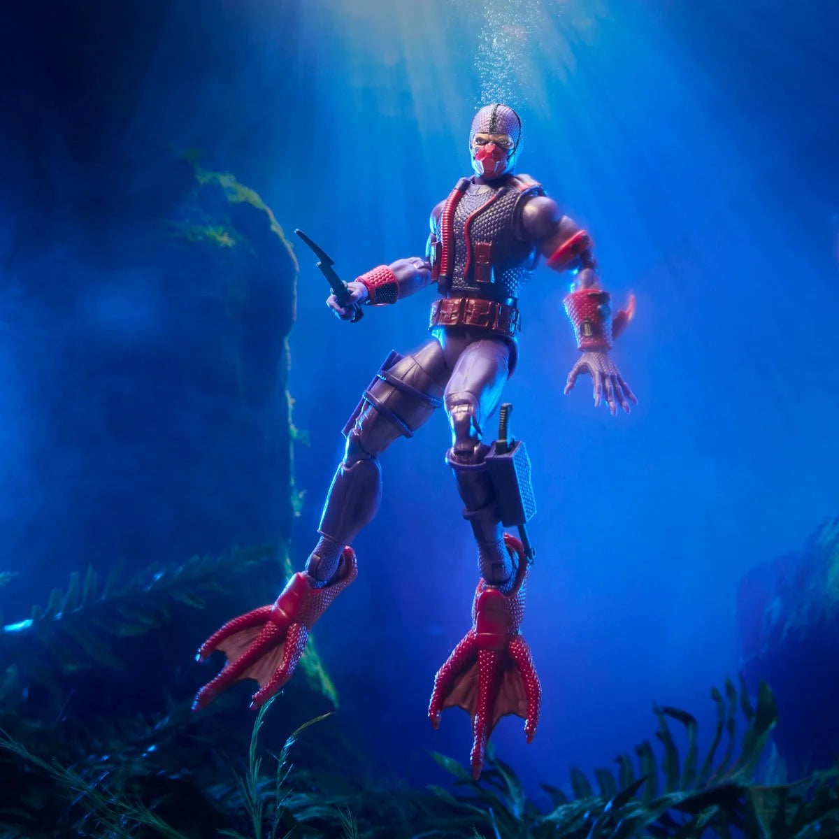 Hydro-Viper "199" G.I. Joe Classified Series 6 inch COBRA Action Figure by Hasbro posed underwater with detailed gear and red flippers.