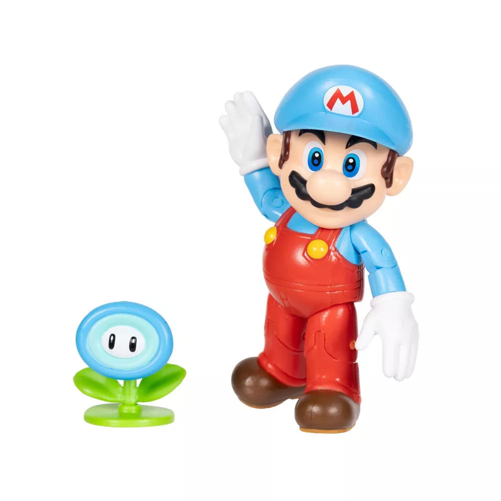 Super Mario Wave 49 - Ice Mario with Ice Flower 4" Action Figure Collectible by Jakks with blue hat and flower accessory