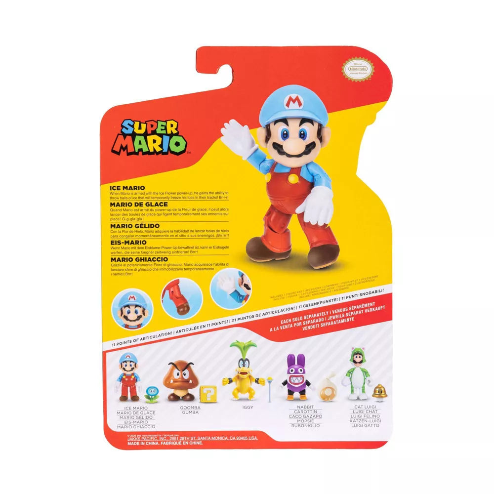 Super Mario Wave 49 - Ice Mario with Ice Flower 4" Action Figure Collectible by Jakks in packaging back view