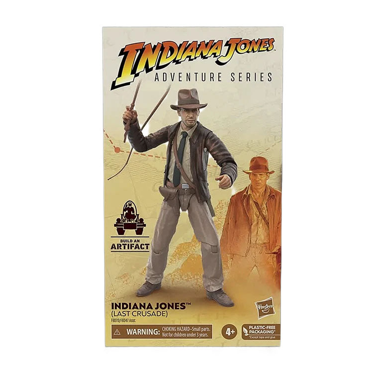 Hasbro Indiana Jones Adventure Series Last Crusade action figure in plastic-free packaging with whip accessory