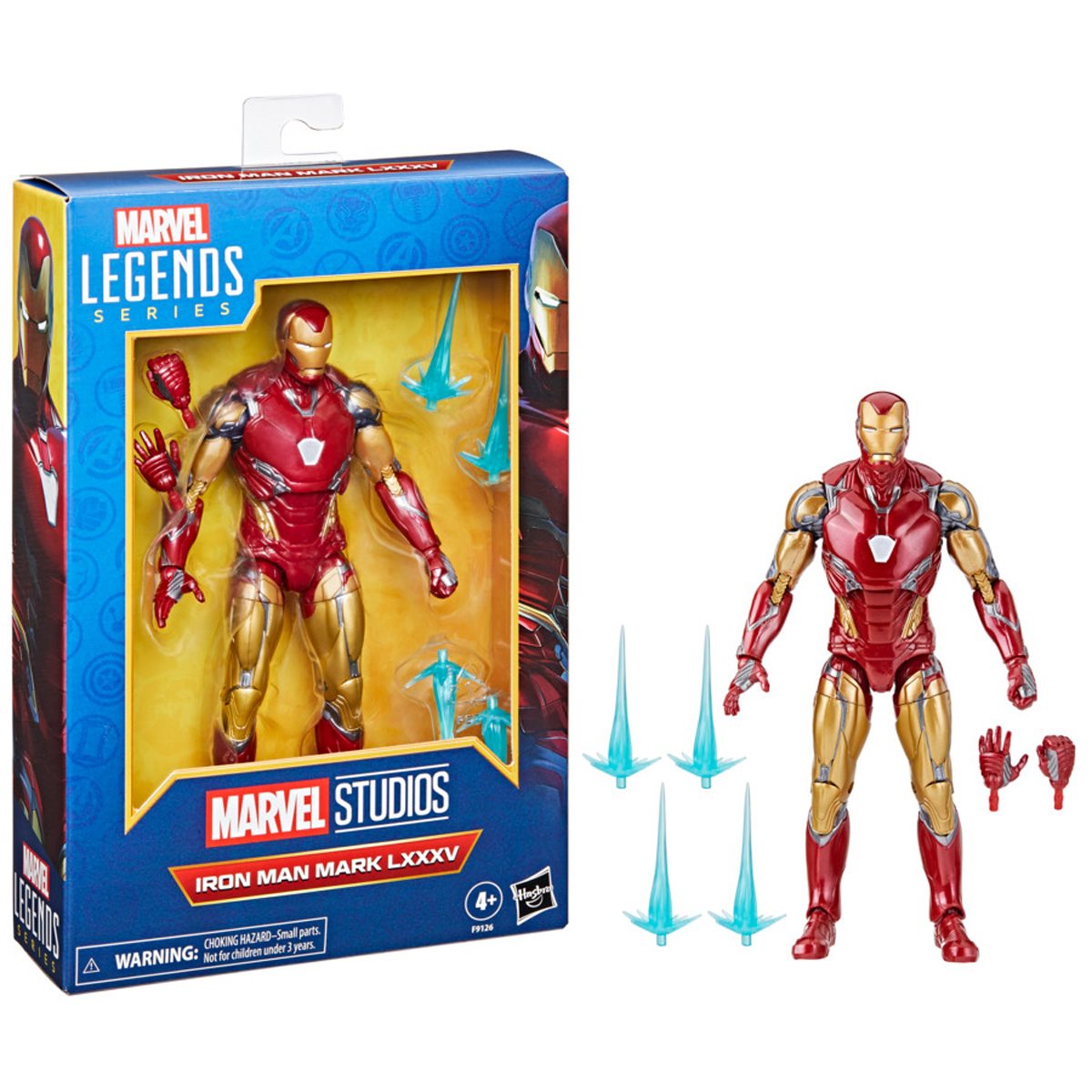 Iron Man Mark 85 (LXXXV) Marvel Legends 6" Action Figure Hasbro with accessories and packaging box displayed