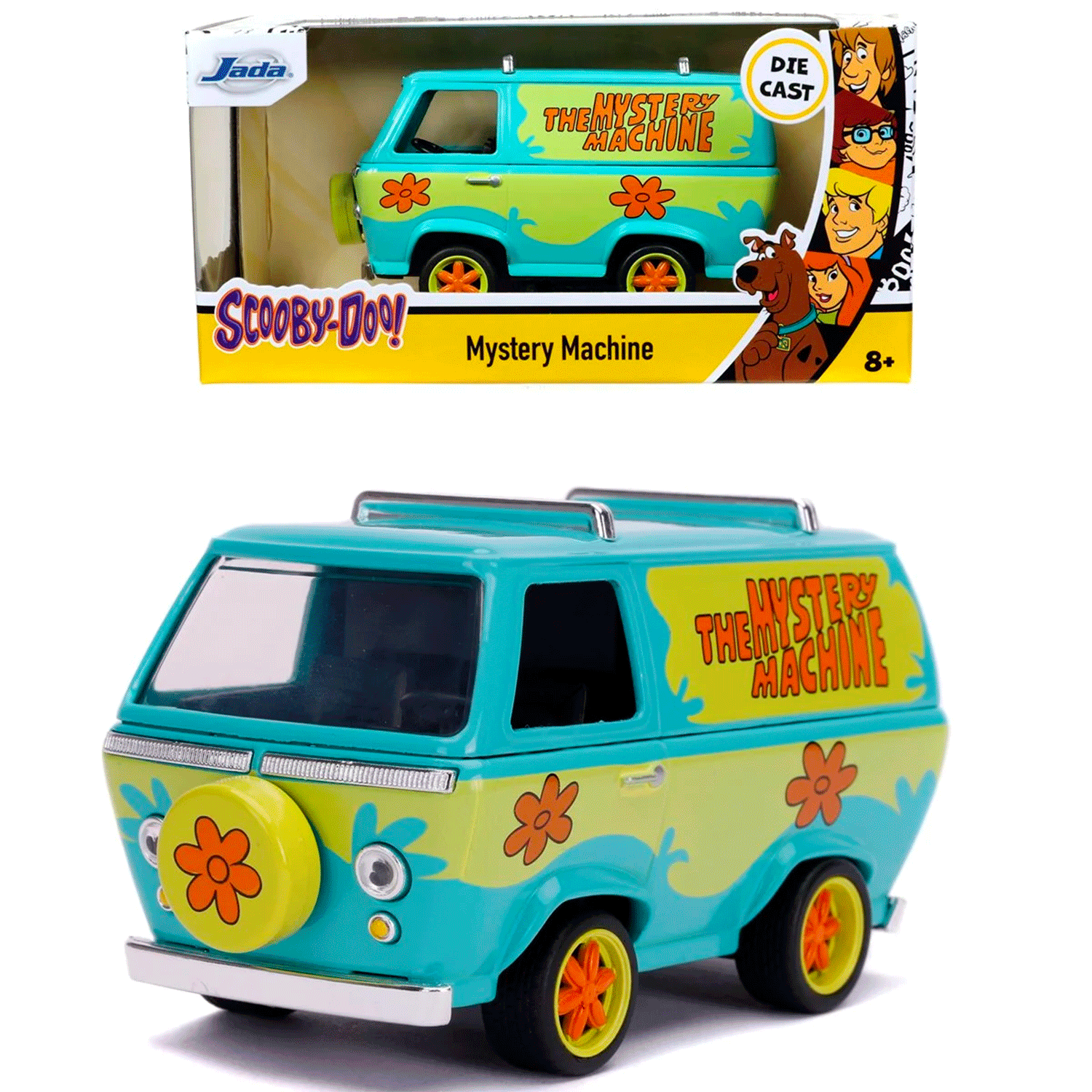 1:32 scale die-cast Mystery Machine van by Go Figment inspired by Scooby-Doo, detailed with vibrant colors and flower decals