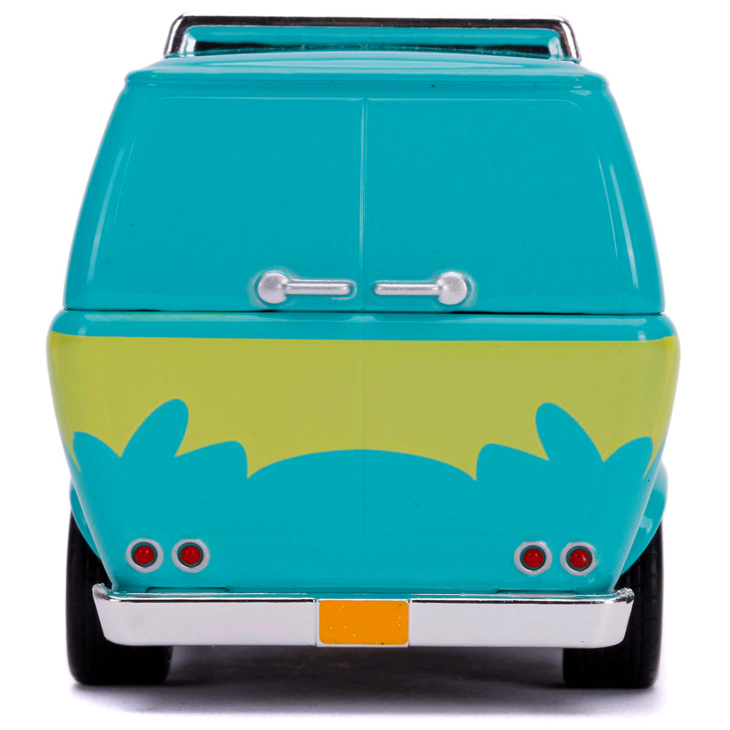Rear view of Go Figment Mystery Machine Van 1:32 scale die-cast collectible from Scooby-Doo Hollywood Rides series